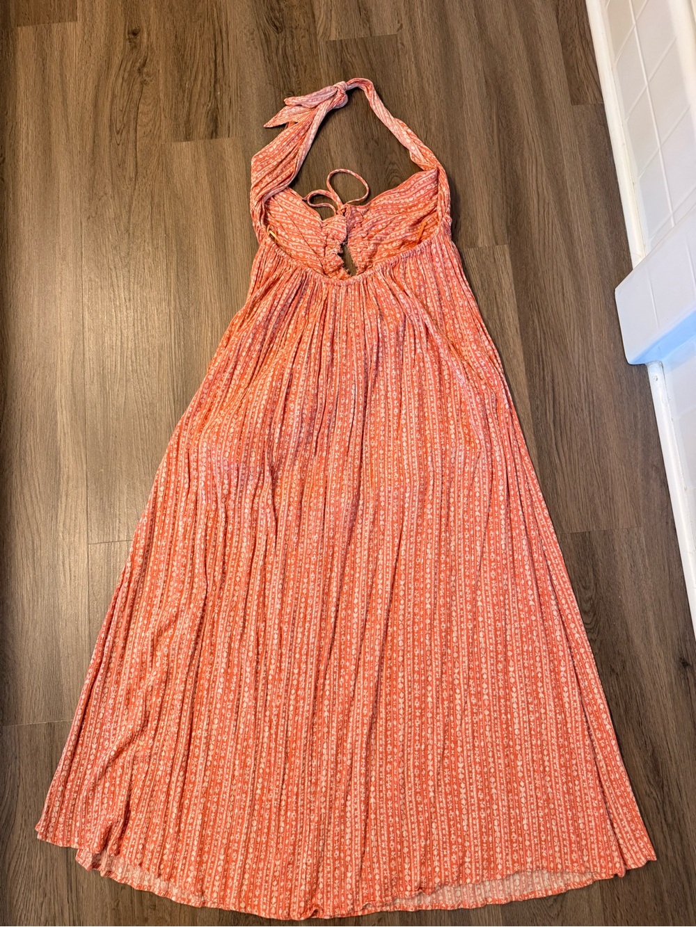 Baltic Born Promesa Coral Halter Maxi Dress with Subtle Stripe Print